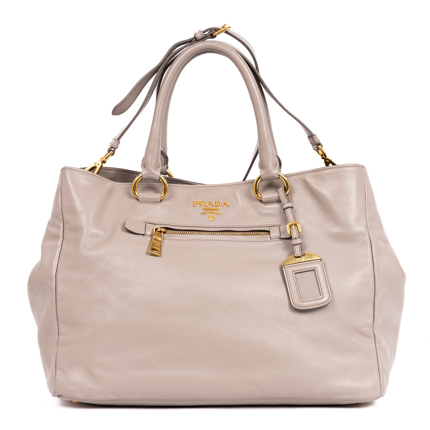 Handbag Front Zip Pocket Crossbody Tote Grey Soft Calfskin Leather