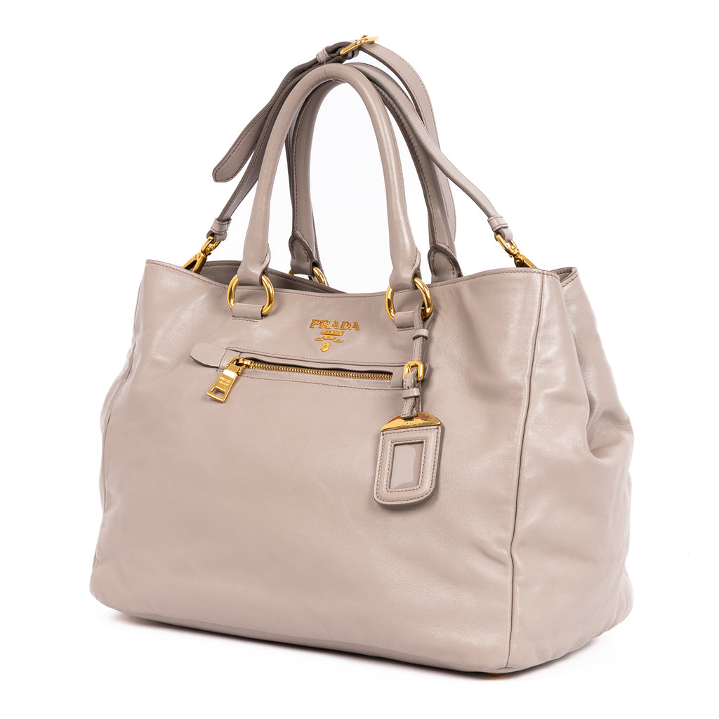 Handbag Front Zip Pocket Crossbody Tote Grey Soft Calfskin Leather