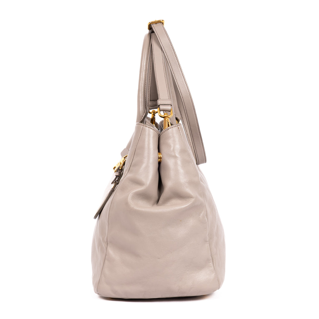 Handbag Front Zip Pocket Crossbody Tote Grey Soft Calfskin Leather