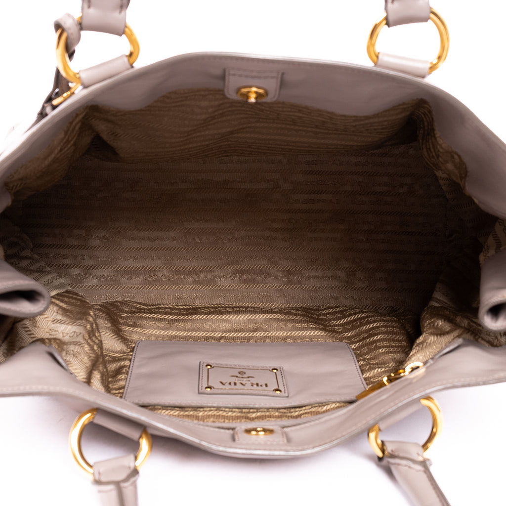 Handbag Front Zip Pocket Crossbody Tote Grey Soft Calfskin Leather