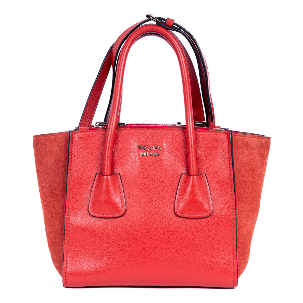 Handbag Top Handle Tote Red Glazed Calfskin Leather