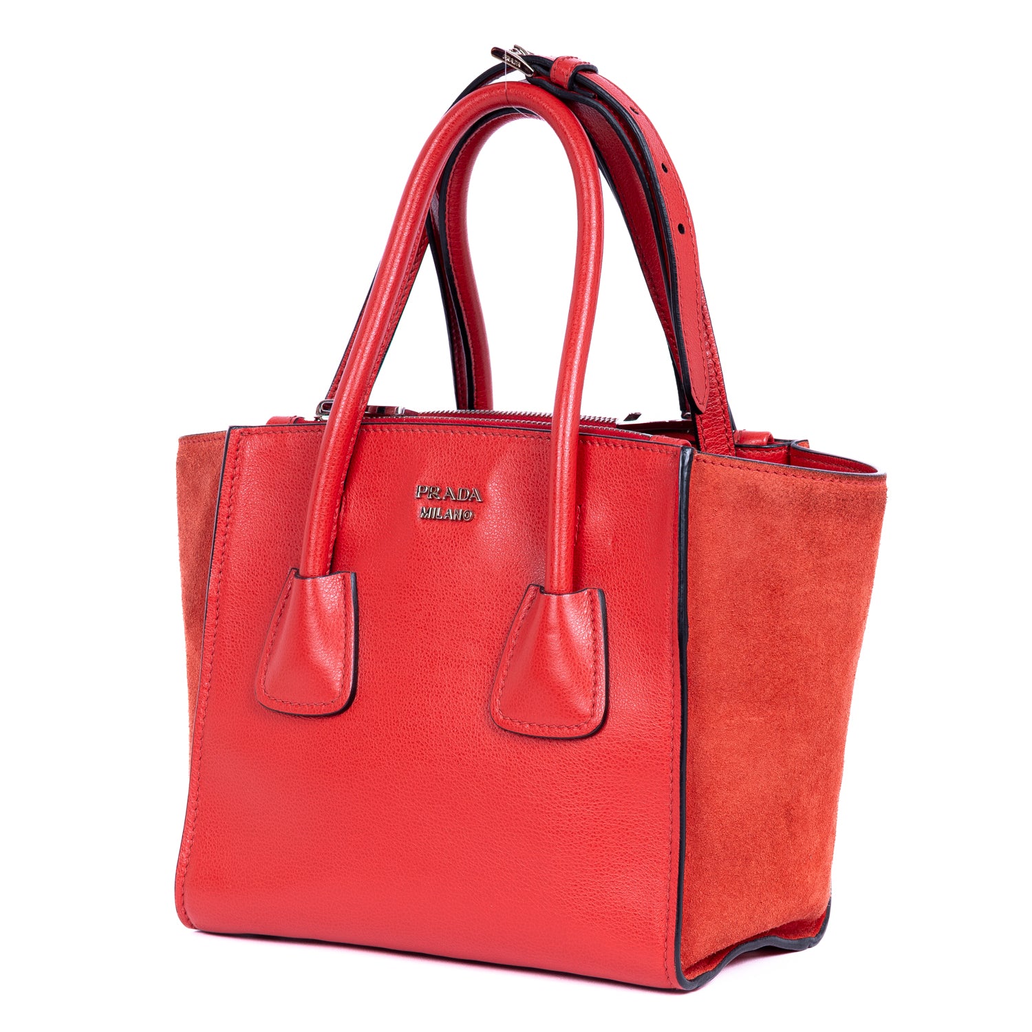 Handbag Top Handle Tote Red Glazed Calfskin Leather