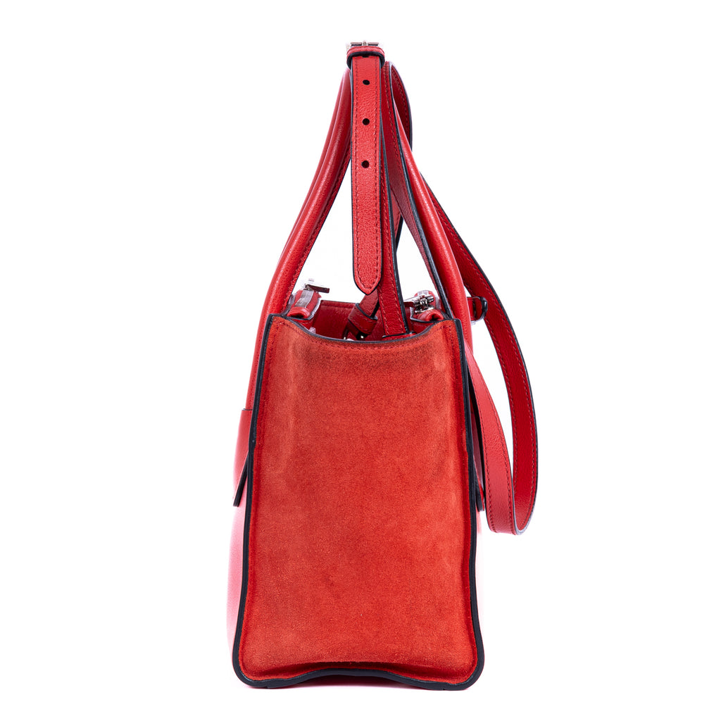 Handbag Top Handle Tote Red Glazed Calfskin Leather