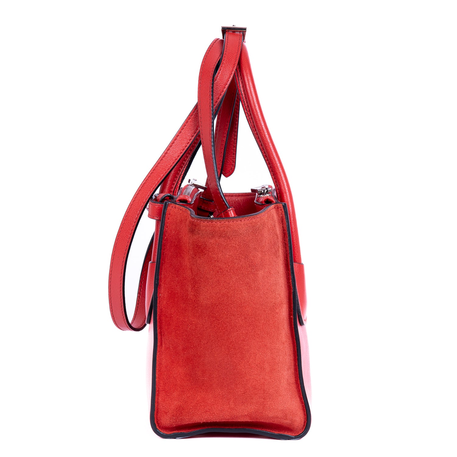 Handbag Top Handle Tote Red Glazed Calfskin Leather