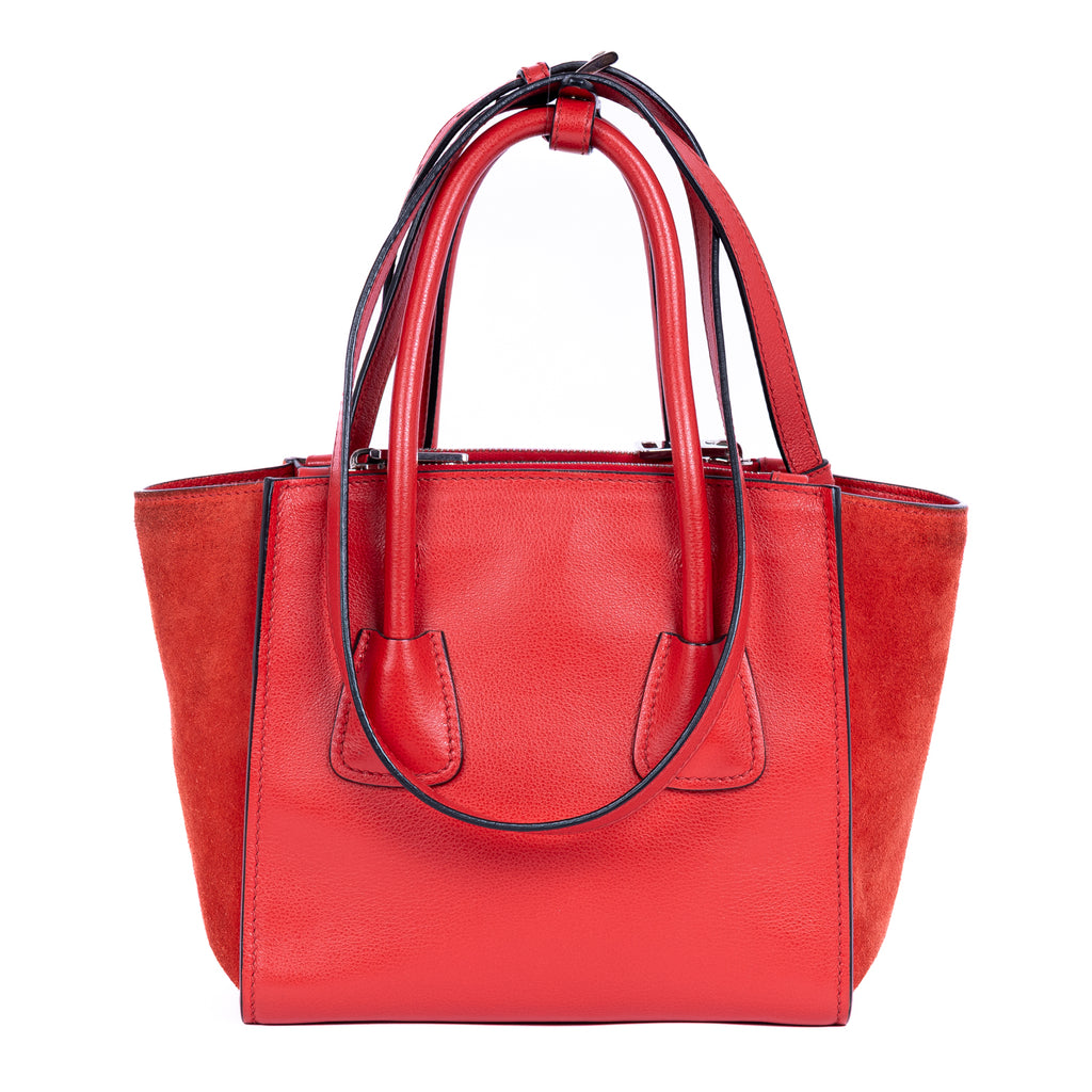 Handbag Top Handle Tote Red Glazed Calfskin Leather
