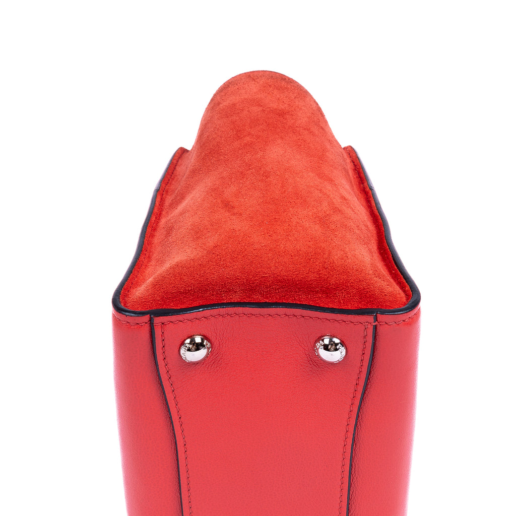 Handbag Top Handle Tote Red Glazed Calfskin Leather