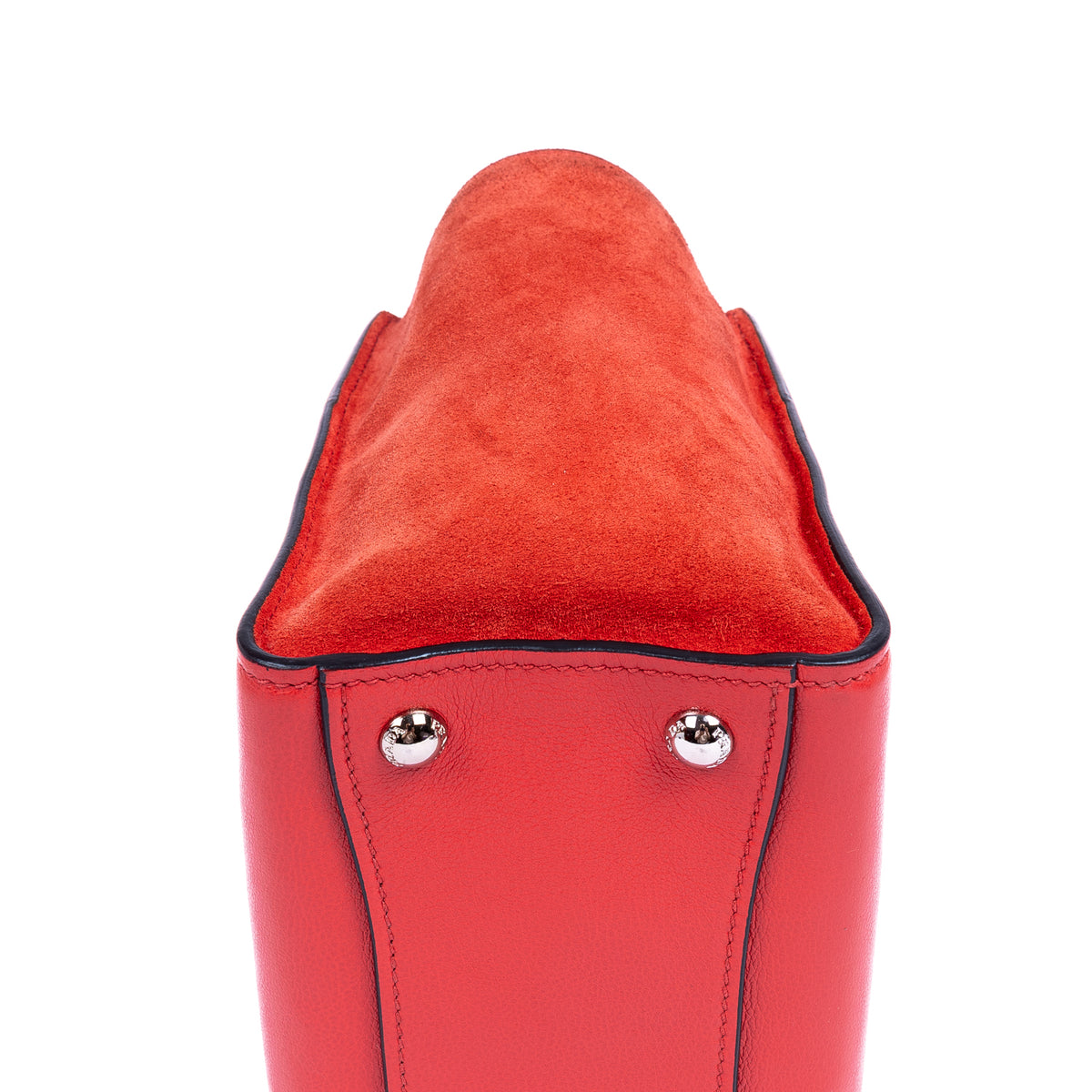 Handbag Top Handle Tote Red Glazed Calfskin Leather