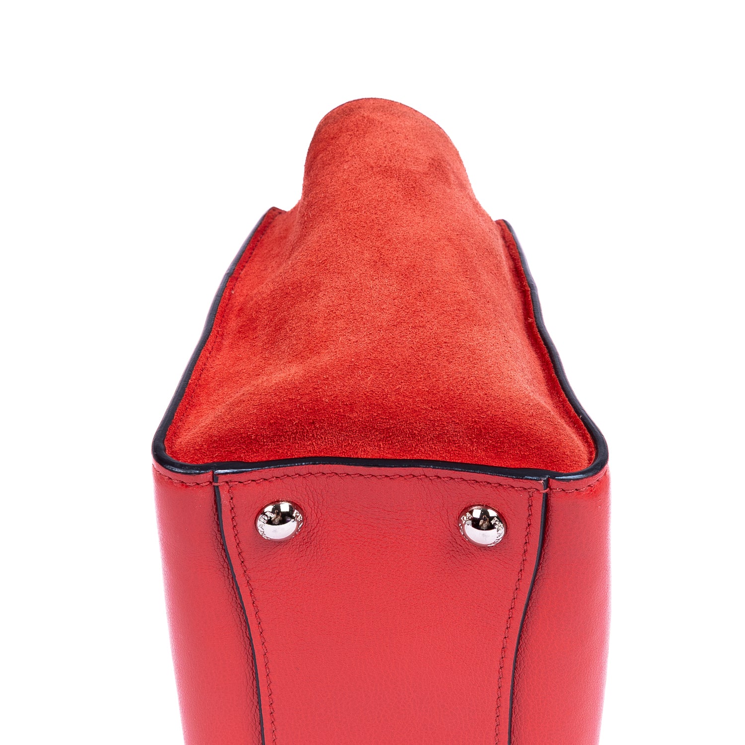 Handbag Top Handle Tote Red Glazed Calfskin Leather