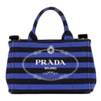 Handbag Stripes Canapa Tote Small Blue Logo Stampata Stripes Canvas