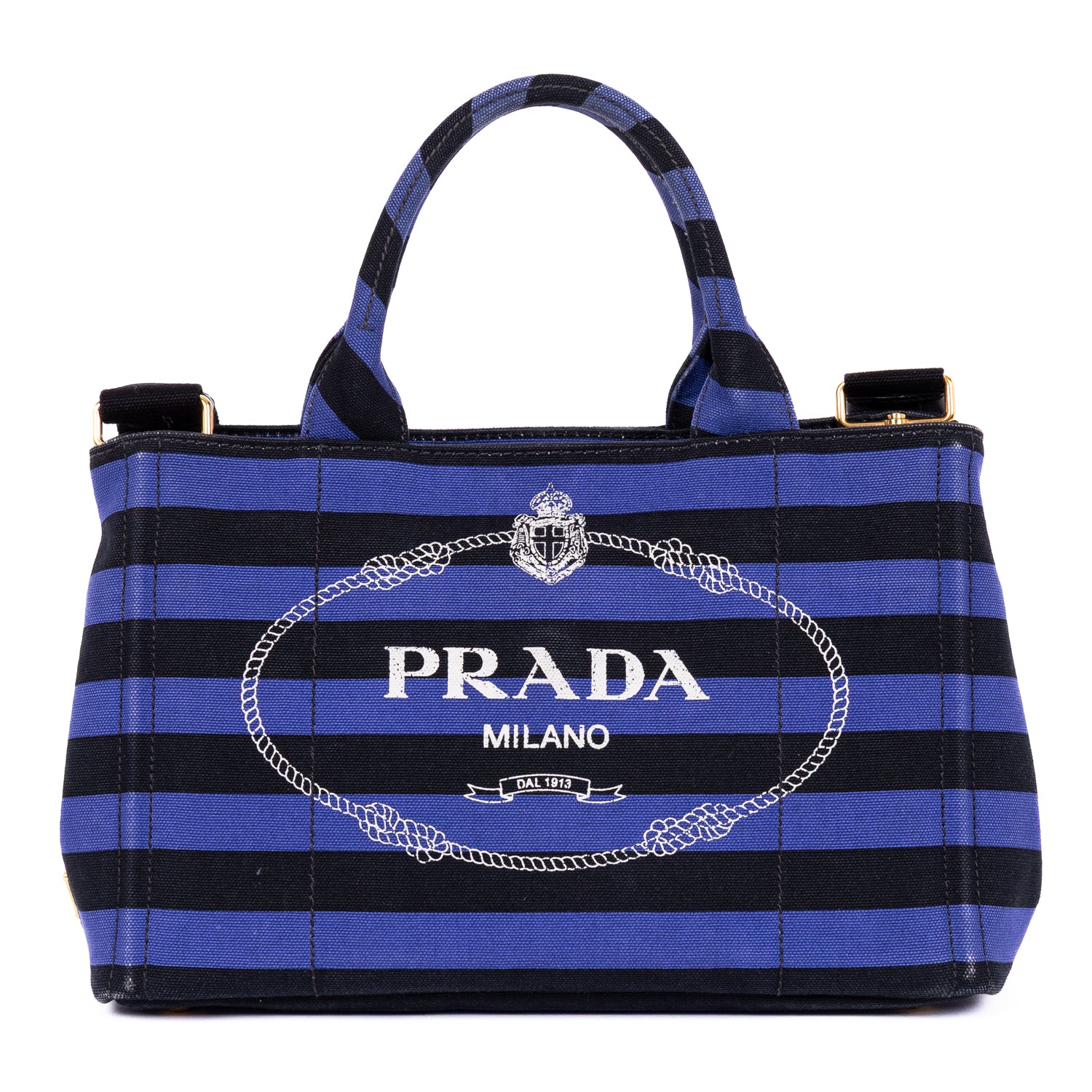 Handbag Stripes Canapa Tote Small Blue Logo Stampata Stripes Canvas
