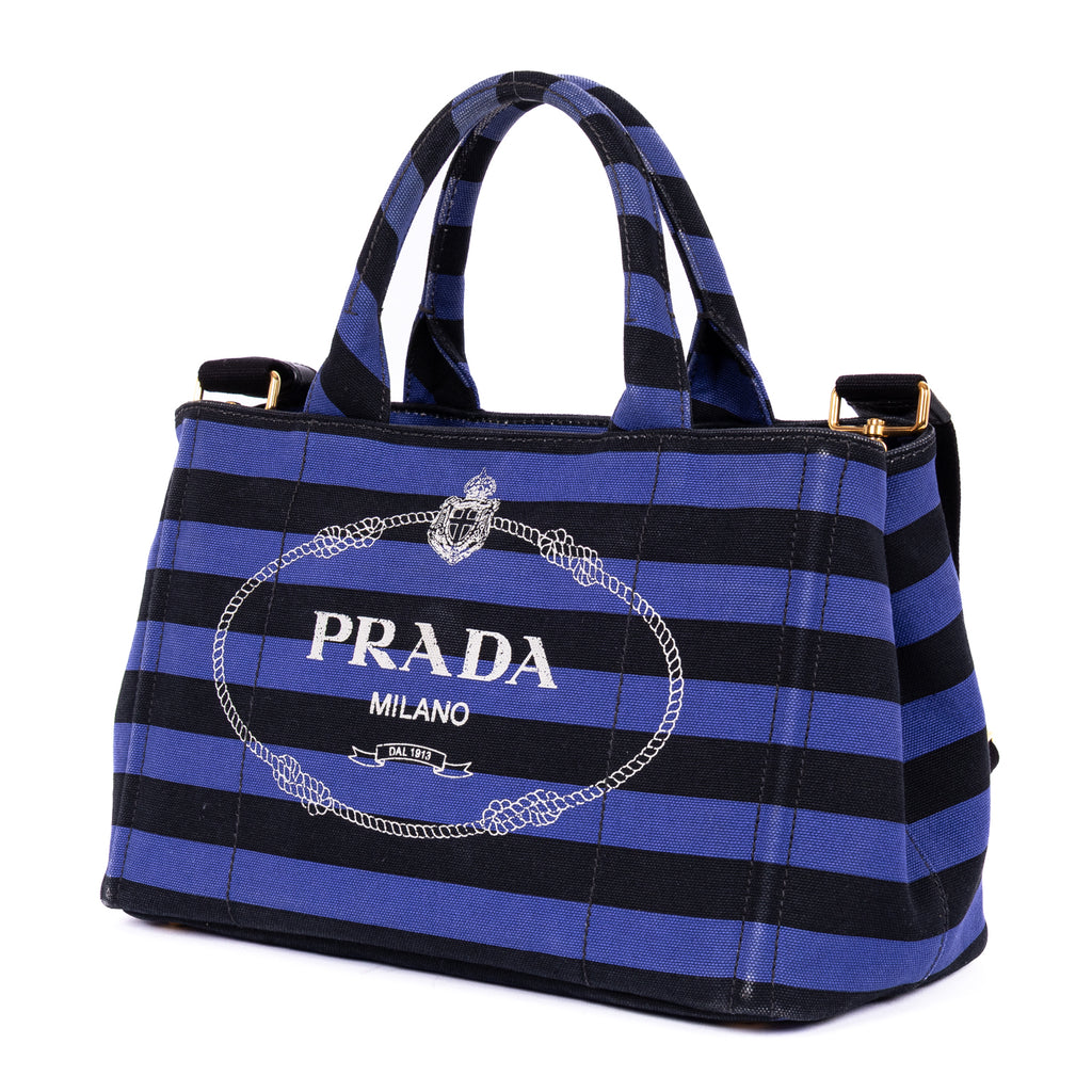 Handbag Stripes Canapa Tote Small Blue Logo Stampata Stripes Canvas