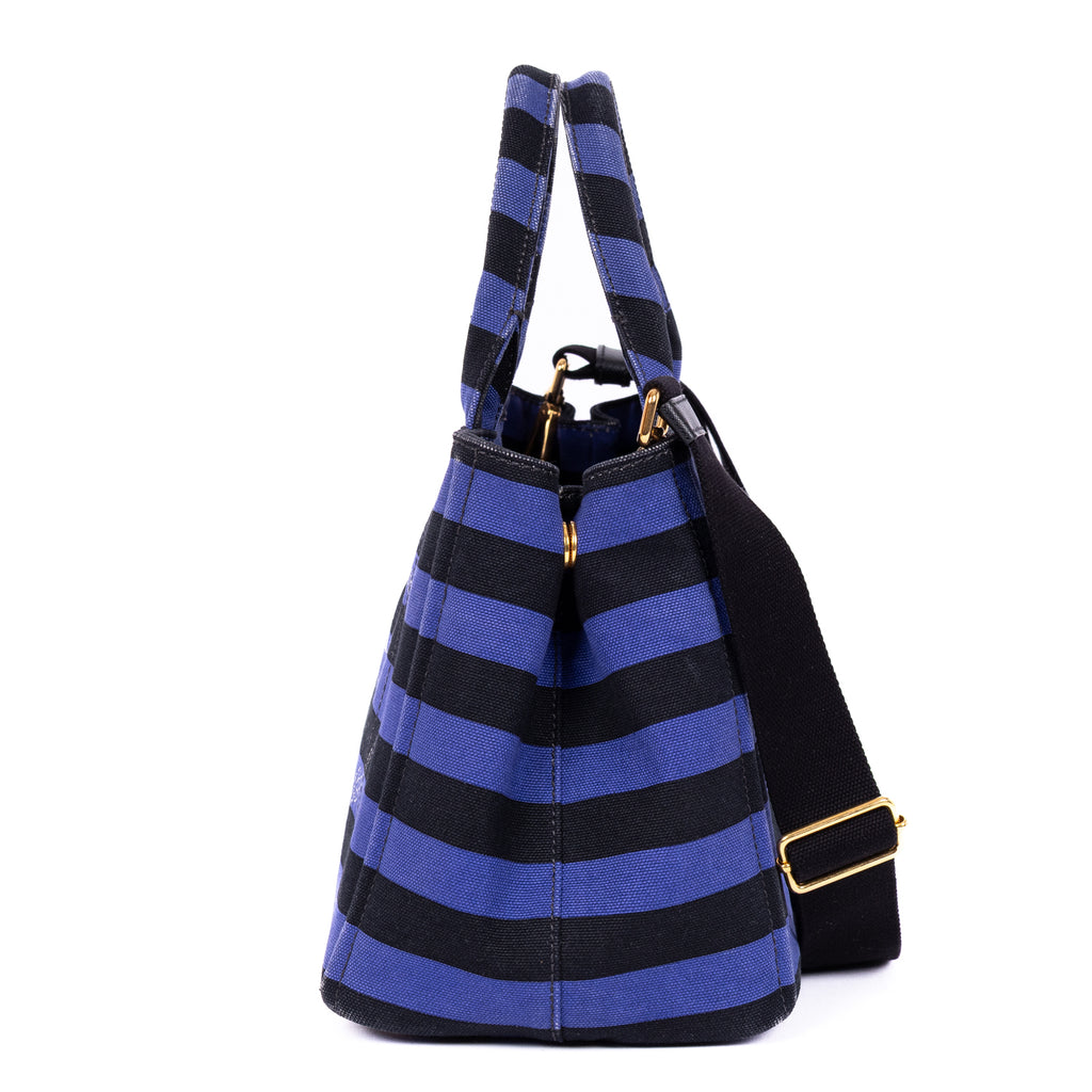 Handbag Stripes Canapa Tote Small Blue Logo Stampata Stripes Canvas