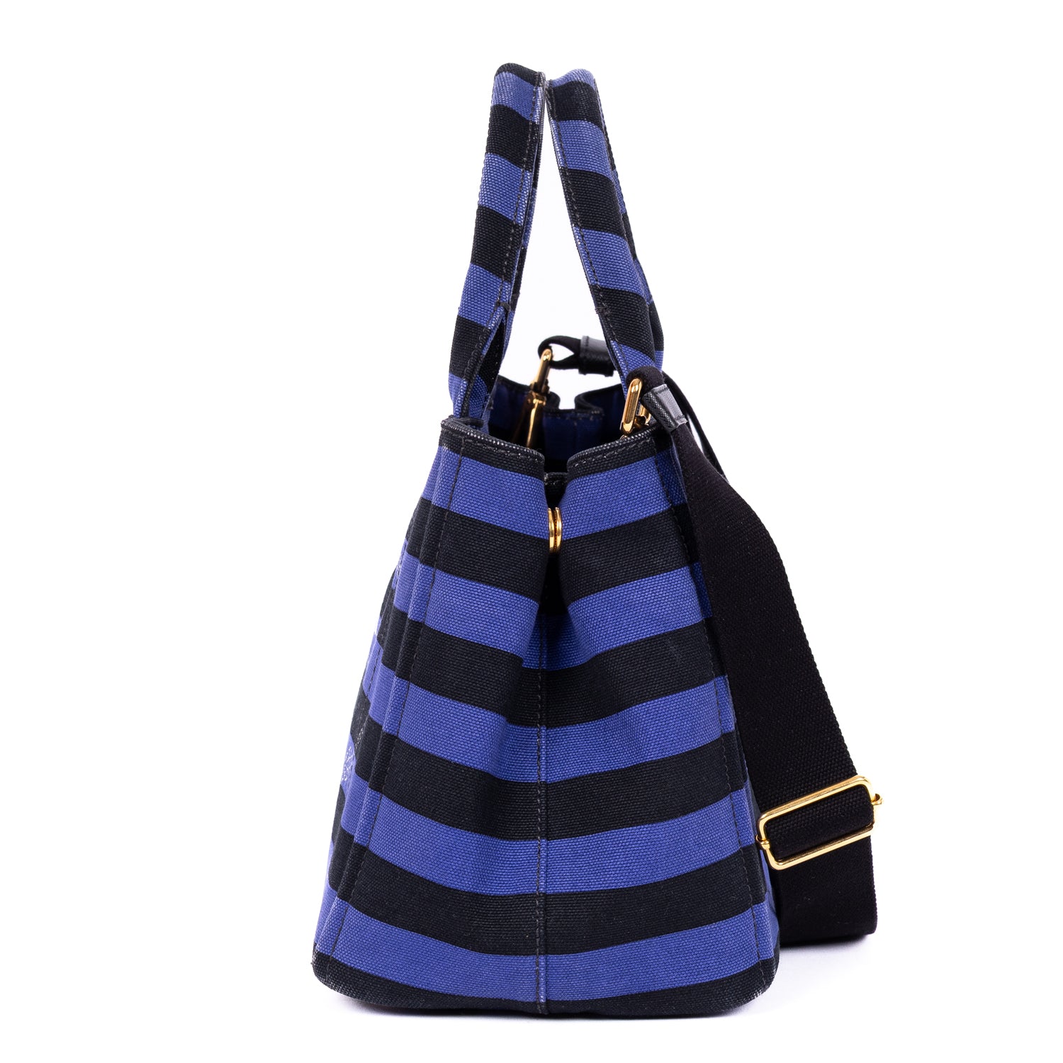 Handbag Stripes Canapa Tote Small Blue Logo Stampata Stripes Canvas