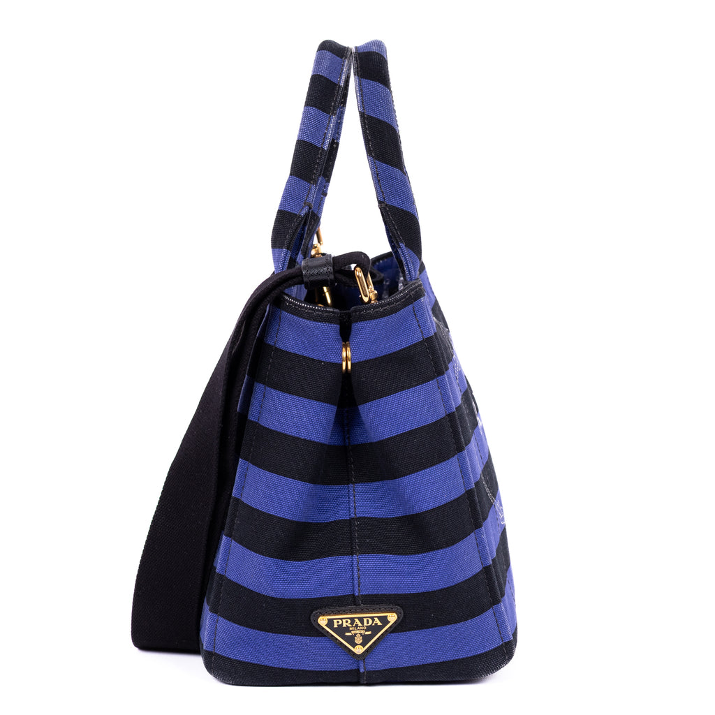 Handbag Stripes Canapa Tote Small Blue Logo Stampata Stripes Canvas