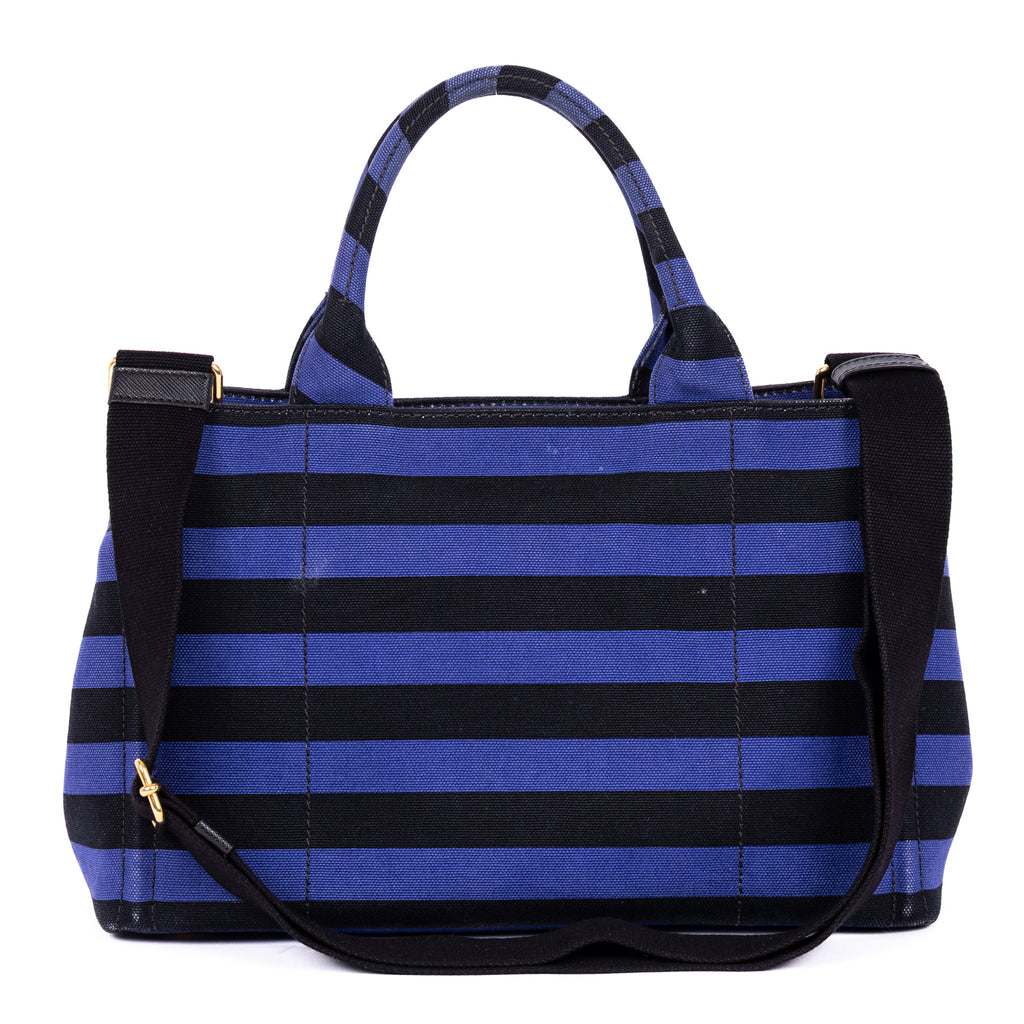 Handbag Stripes Canapa Tote Small Blue Logo Stampata Stripes Canvas