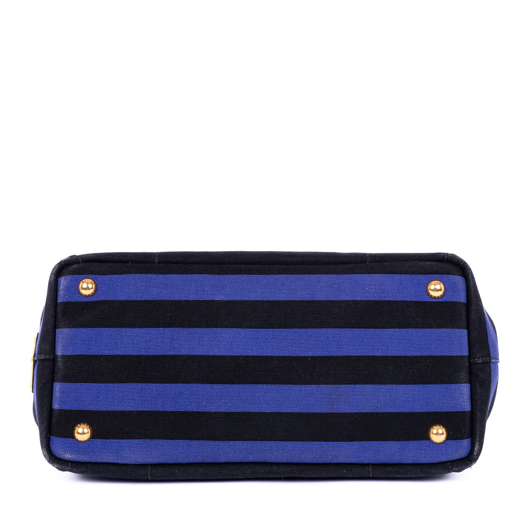 Handbag Stripes Canapa Tote Small Blue Logo Stampata Stripes Canvas