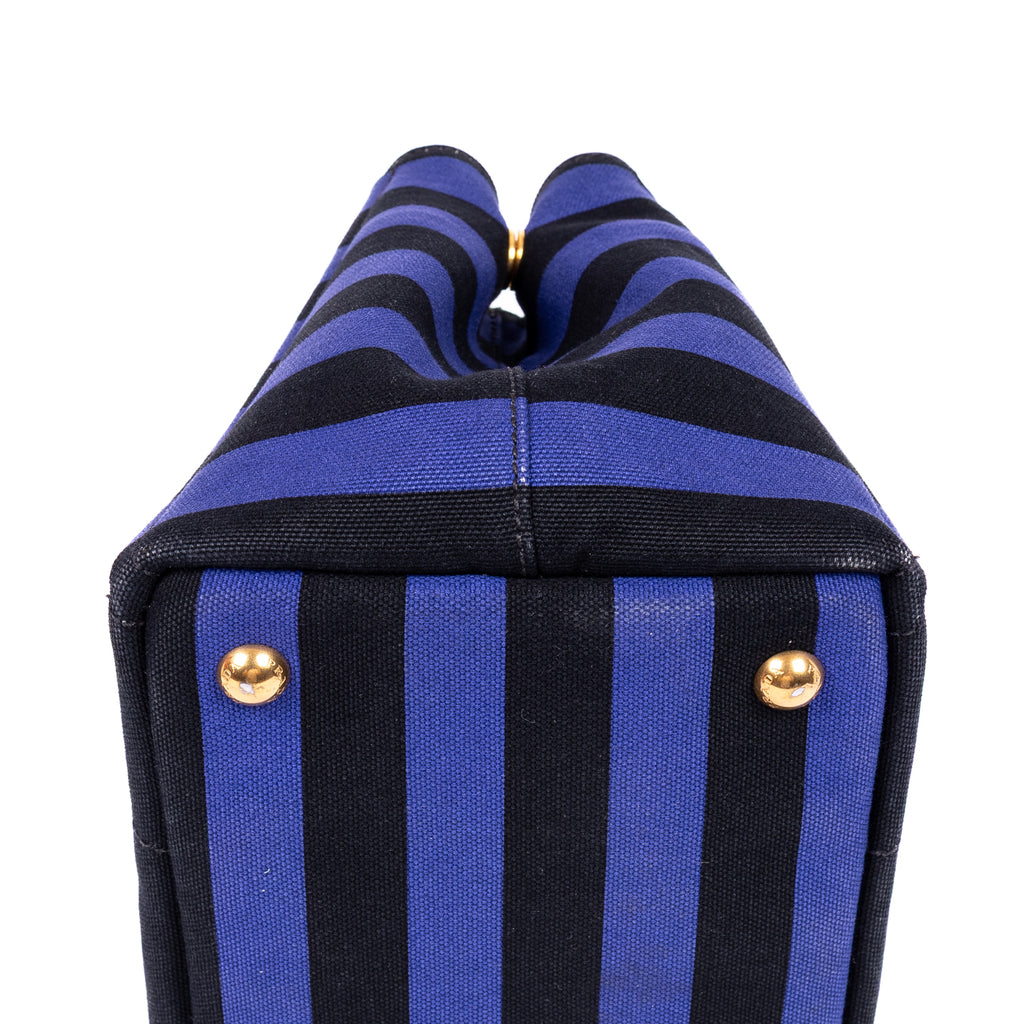 Handbag Stripes Canapa Tote Small Blue Logo Stampata Stripes Canvas