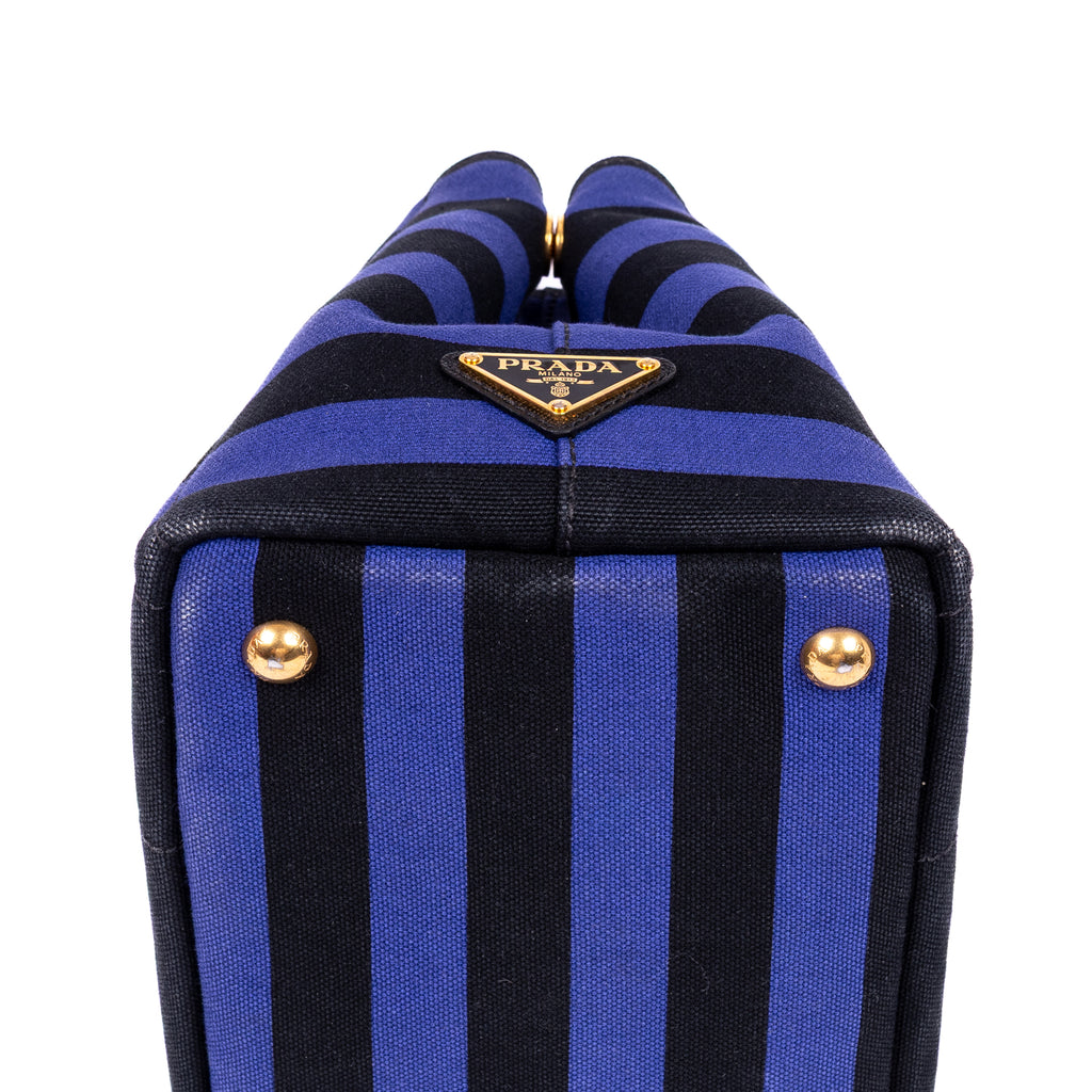 Handbag Stripes Canapa Tote Small Blue Logo Stampata Stripes Canvas