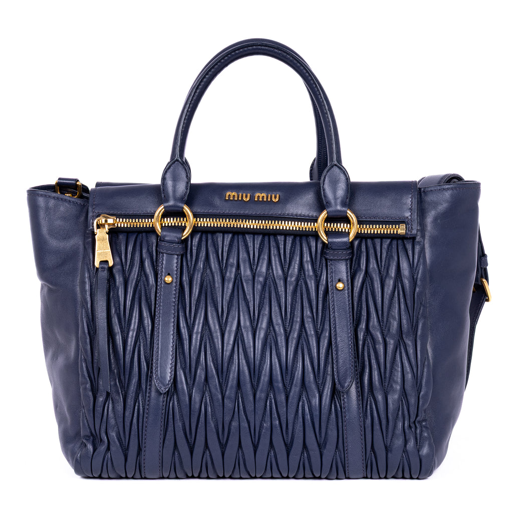 Handbag Crossbody Cabas Navy Blue Nappa Gaufre Leather