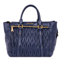 Handbag Crossbody Cabas Navy Blue Nappa Gaufre Leather