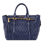 Handbag Crossbody Cabas Navy Blue Nappa Gaufre Leather