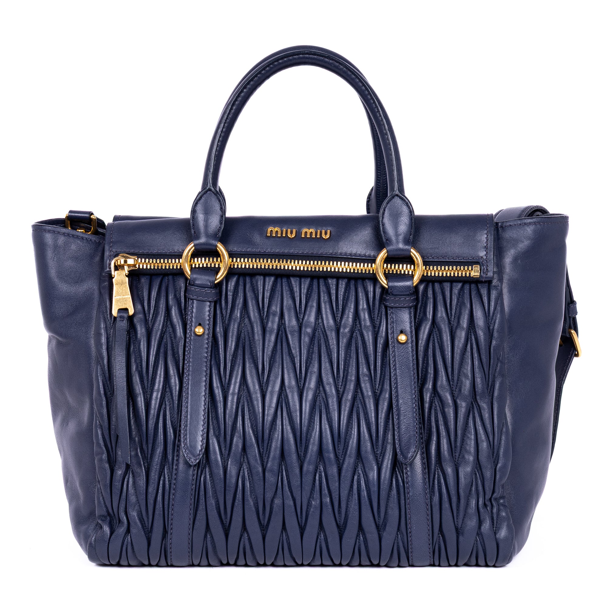 Handbag Crossbody Cabas Navy Blue Nappa Gaufre Leather