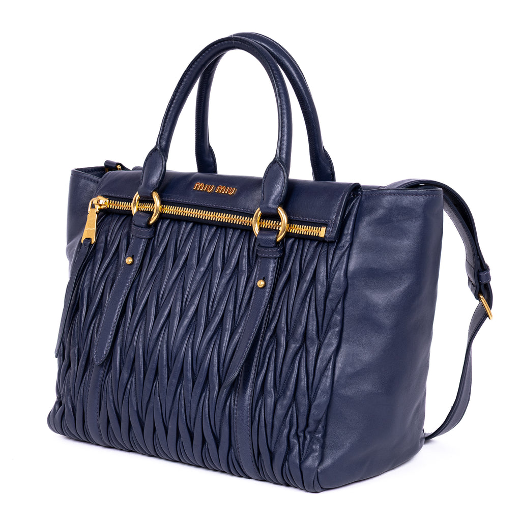 Handbag Crossbody Cabas Navy Blue Nappa Gaufre Leather