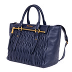 Handbag Crossbody Cabas Navy Blue Nappa Gaufre Leather