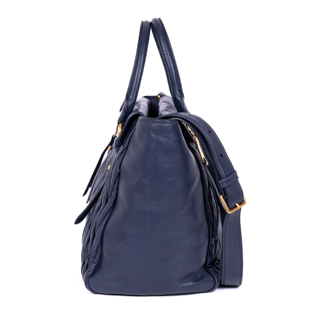 Handbag Crossbody Cabas Navy Blue Nappa Gaufre Leather