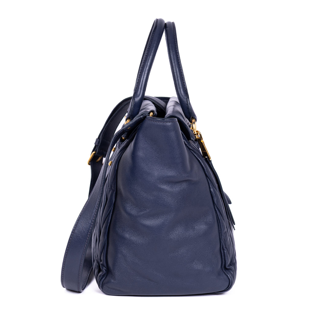 Handbag Crossbody Cabas Navy Blue Nappa Gaufre Leather