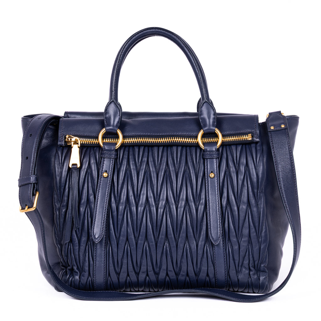 Handbag Crossbody Cabas Navy Blue Nappa Gaufre Leather