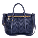 Handbag Crossbody Cabas Navy Blue Nappa Gaufre Leather