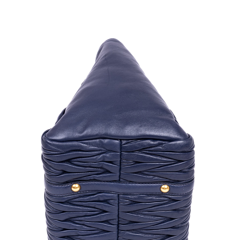 Handbag Crossbody Cabas Navy Blue Nappa Gaufre Leather