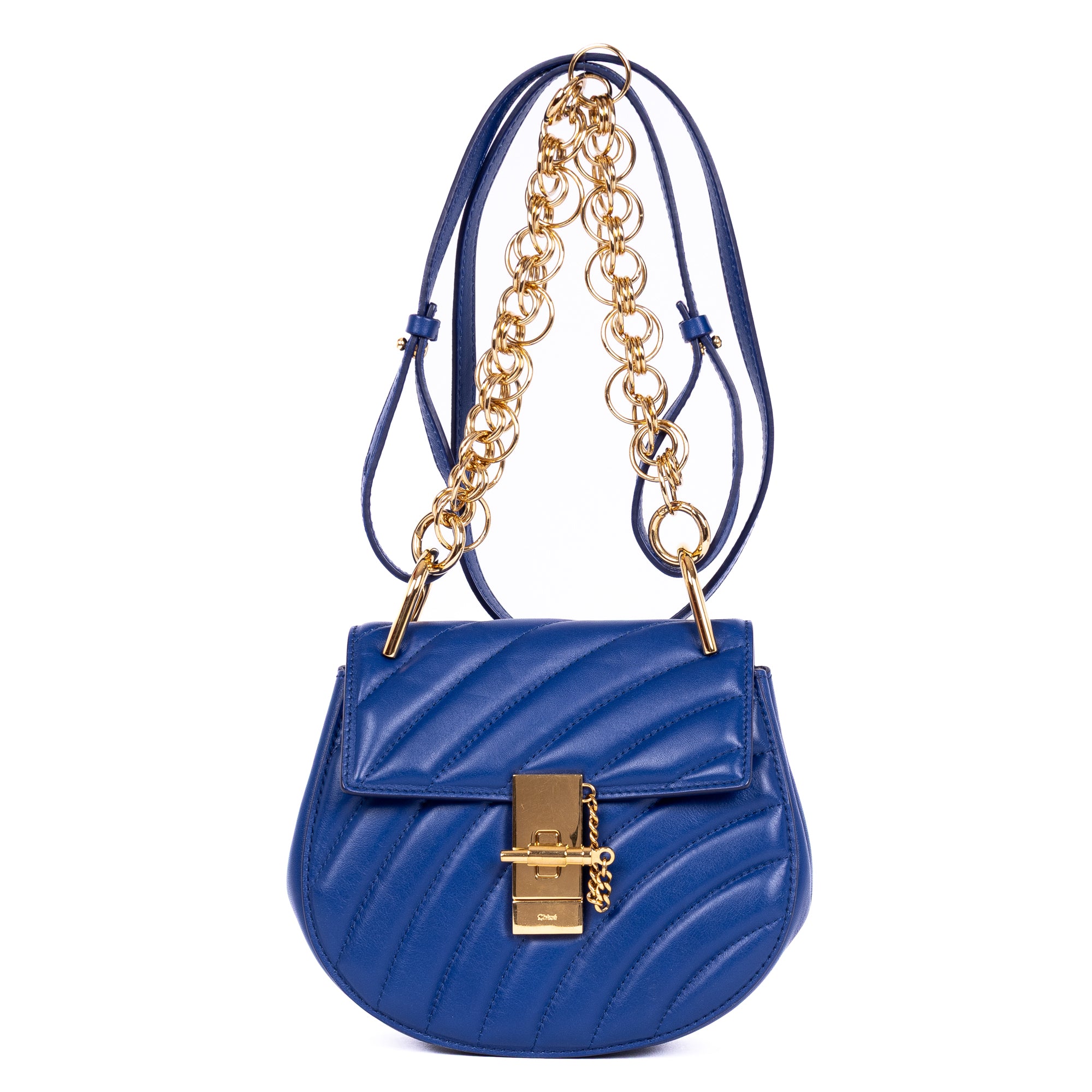 Shoulder Bag Drew Mini Royal Blue Calfskin Quilted Leather