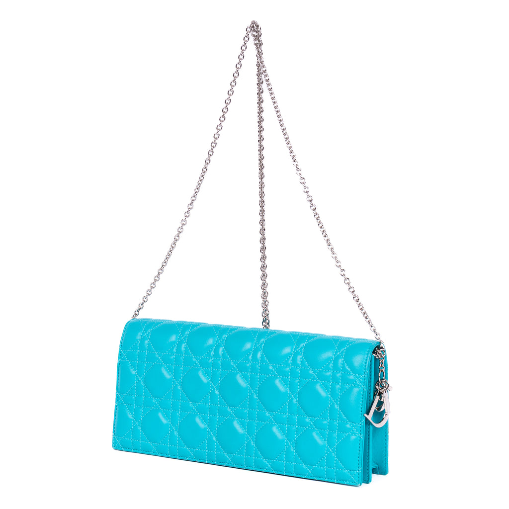 Shoulder Bag Lady Dior Chain Clutch Blue Cannage Leather