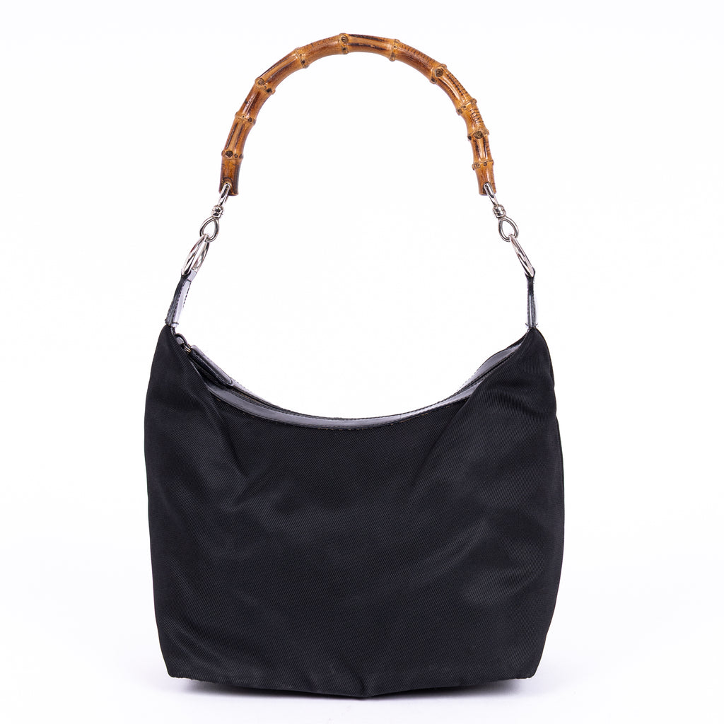 Shoulder Bag Vintage Bamboo Tote Black Monogrammed Canvas