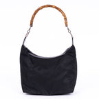 Shoulder Bag Vintage Bamboo Tote Black Monogrammed Canvas