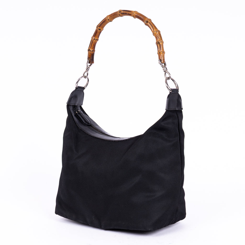 Shoulder Bag Vintage Bamboo Tote Black Monogrammed Canvas