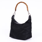 Shoulder Bag Vintage Bamboo Tote Black Monogrammed Canvas