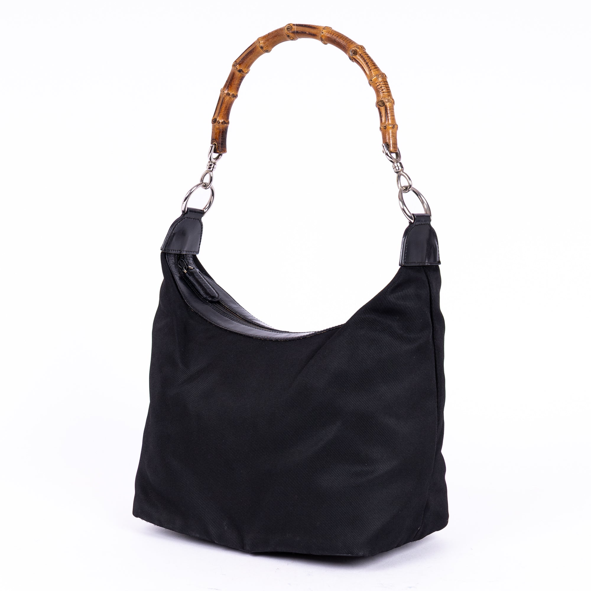 Shoulder Bag Vintage Bamboo Tote Black Monogrammed Canvas