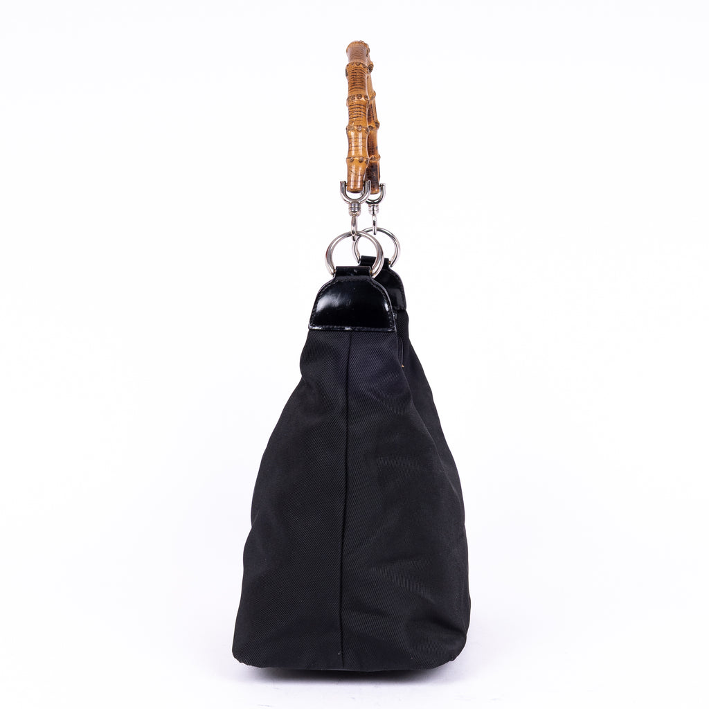 Shoulder Bag Vintage Bamboo Tote Black Monogrammed Canvas
