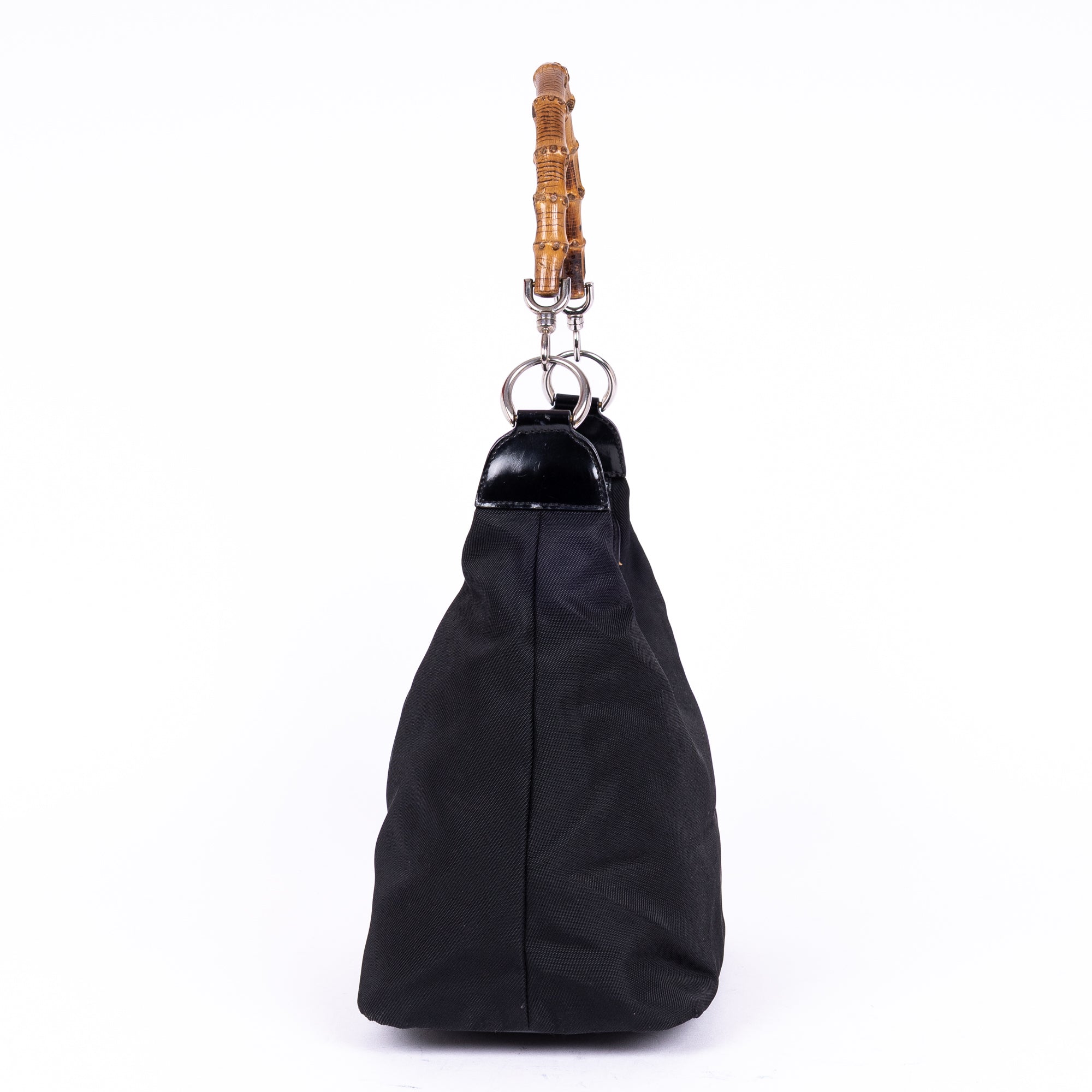 Shoulder Bag Vintage Bamboo Tote Black Monogrammed Canvas