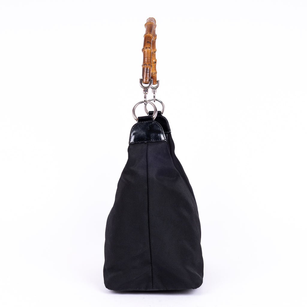 Shoulder Bag Vintage Bamboo Tote Black Monogrammed Canvas