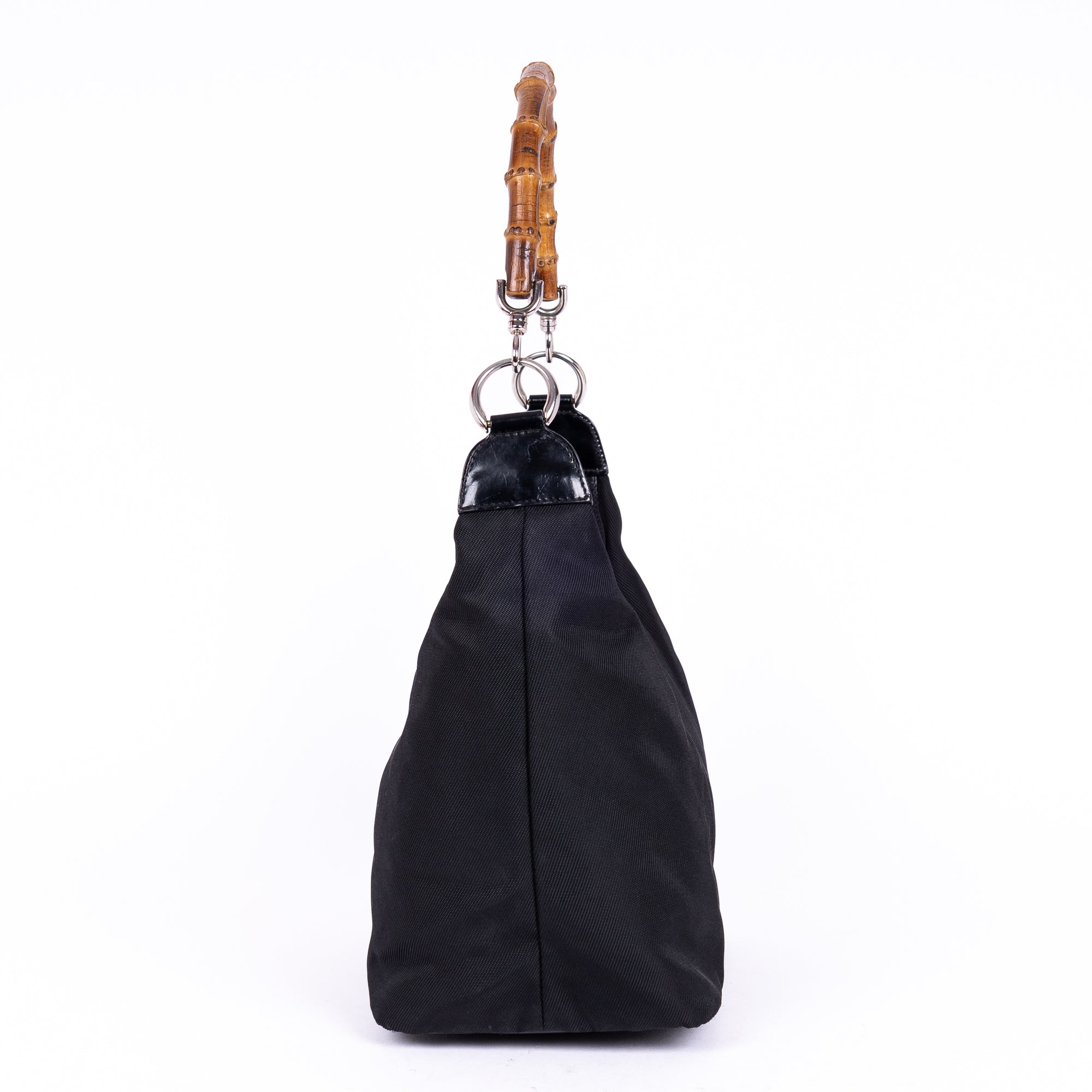 Shoulder Bag Vintage Bamboo Tote Black Monogrammed Canvas