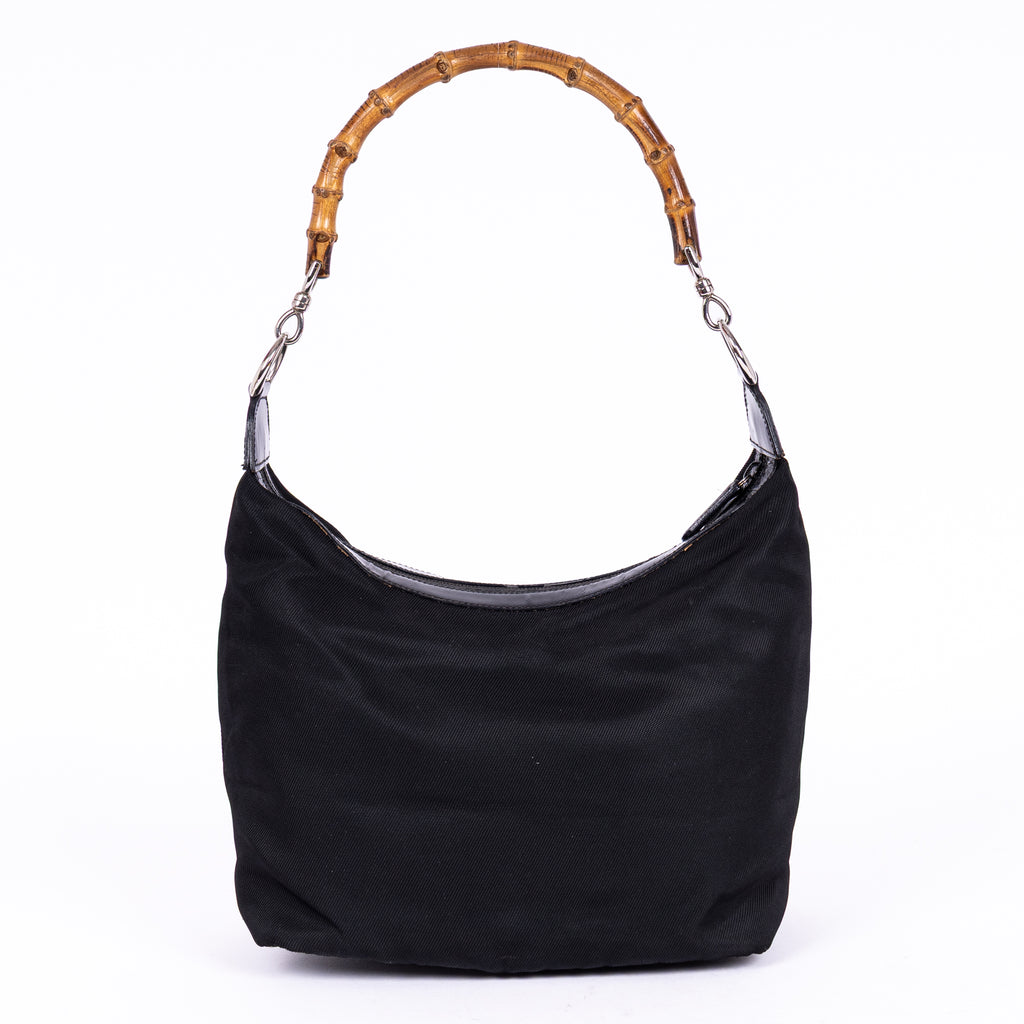 Shoulder Bag Vintage Bamboo Tote Black Monogrammed Canvas