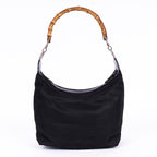 Shoulder Bag Vintage Bamboo Tote Black Monogrammed Canvas