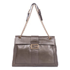 Shoulder Bag Maxi Baguette Flap Grey Calfskin Leather