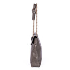 Shoulder Bag Maxi Baguette Flap Grey Calfskin Leather