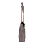 Shoulder Bag Maxi Baguette Flap Grey Calfskin Leather