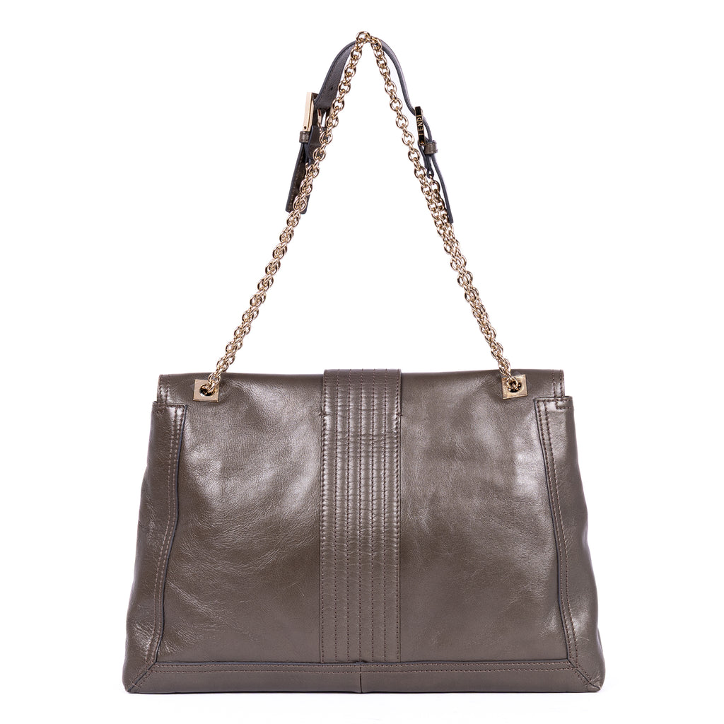 Shoulder Bag Maxi Baguette Flap Grey Calfskin Leather
